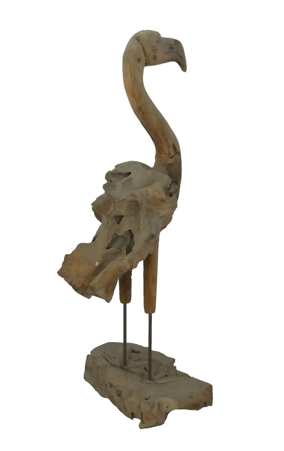  Product image 2 of the product “Flamingo, made from teak root pieces, about 1,11 mtr high-. 2 Parts, metall feet. ”
